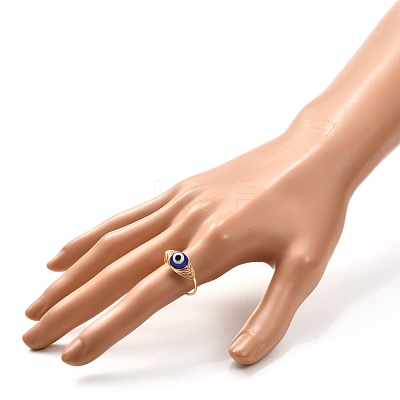 Copper Wire Wrapped Handmade Lampwork Adjustable Rings for Women or Men RJEW-JR00389-1
