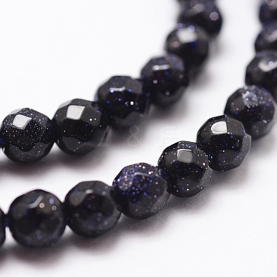 Synthetic Blue Goldstone Beads Strands G-D840-14-6mm-1