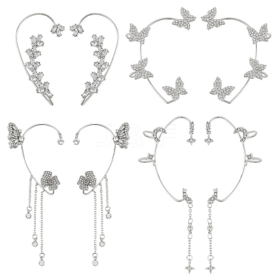 8Pcs 8 Styles Alloy Rhinestone Cuff Earrings EJEW-OC0001-05-1