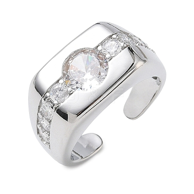 Brass Micro Pave Cubic Zirconia Cuff Open Rings for Women RJEW-L343-06P-1