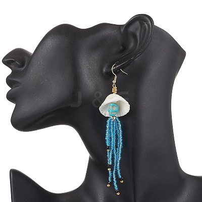 3 Pairs 304 Stainless Steel Dyed Synthetic Turquoise & Natural Black Onyx & Glass Seed Beaded Dangle Earrings EJEW-MZ00530-1