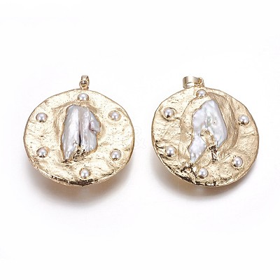 Electroplate Natural Cultured Freshwater Pearl Pendants PEAR-F010-03G-1