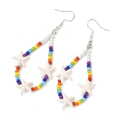 Baking Paint Glass Seed & Synthetic Turquoise Dangle Earrings for Women EJEW-JE07402-1