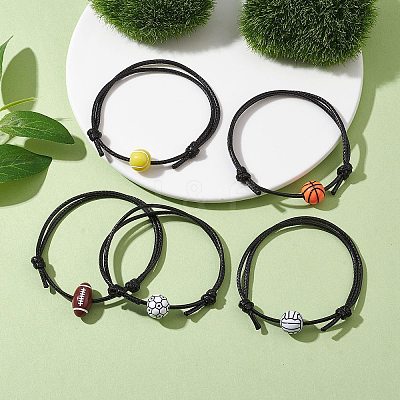 Sport Theme Acrylic Braided Bead Bracelet with Waxed Polyester Cords BJEW-JB10152-1