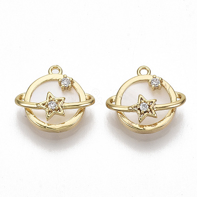 Brass Micro Pave Clear Cubic Zirconia Charms KK-S356-094-NF-1