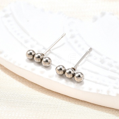 Tarnish Resistant 201 Stainless Steel Beaded Horizontal Bar Stud Earrings with 316 Stainless Steel Pin for Women X-STAS-K238-01P-1