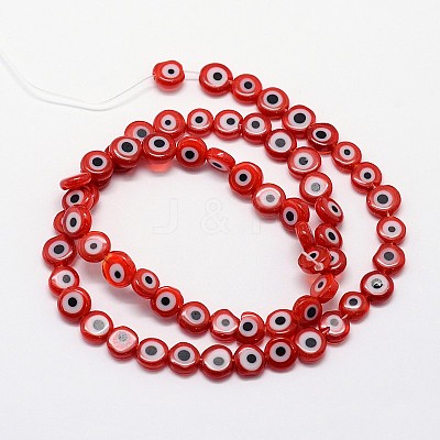 Handmade Evil Eye Lampwork Flat Round Bead Strands LAMP-L058-10mm-06-1