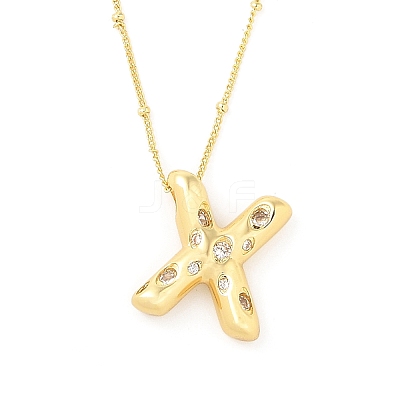 Brass Micro Pave Clear Cubic Zirconia Pendant Necklaces NJEW-Z038-01G-X-1