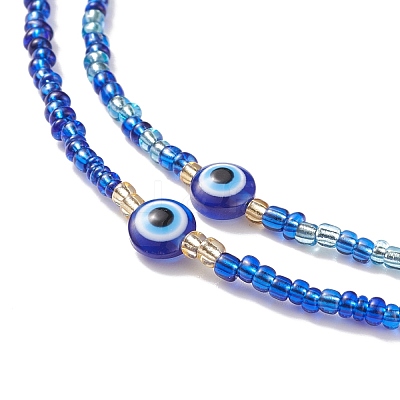 2Pcs 2 Style Resin Evil Eye & Glass Seed Beaded Necklaces Set for Women NJEW-JN03939-1