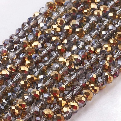 Half Plated Faceted Rondelle Electroplate Glass Beads Strands X-EGLA-D020-3x2mm-14-1