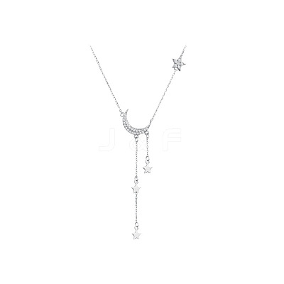 Alloy Crystal Rhinestone Moon Pendant with Star Tassel Necklaces for Women FS-WGD2029-01-1
