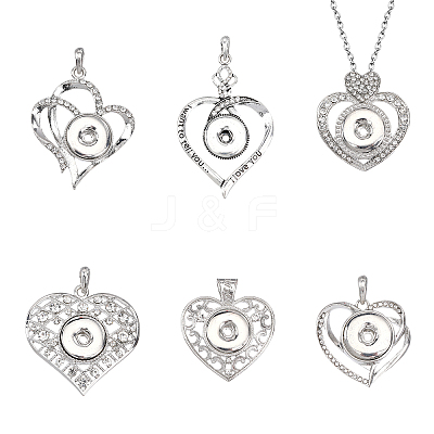 6Pcs 6 Style Alloy Rhinestone Hang Snap Base Pendants FIND-CA0006-90-1