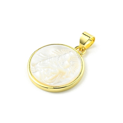 Rack Plating Brass Pave Natural Shell Pendants KK-A204-01B-04G-1