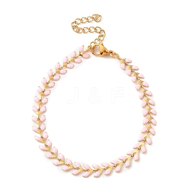 Enamel Ear of Wheat Link Chains Bracelet BJEW-P271-02G-03-1