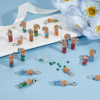 30Pcs Glass Bottle with Glass Seed Beads European Dangle Charms PALLOY-FI0001-02-1