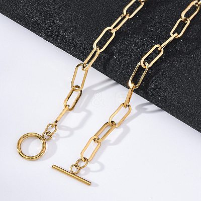 Unisex PVD Vacuum Plating 304 Stainless Steel Paperclip Chain Necklaces NJEW-H215-02G-1