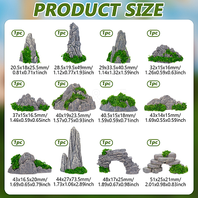 12Pcs 12 Styles Resin Mountain Ornaments DJEW-FG0001-41-1