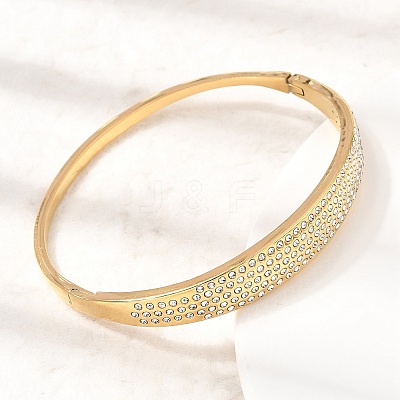 304 Stainless Steel Crystal Rhinestone Hinged Cuff Bangles for Women SA-CBAF851-02G-1