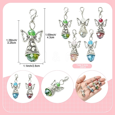 20Pcs 5 Colors Angel Glass Acrylic Pendants HJEW-FS00016-1