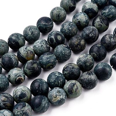 Frosted Natural Kambaba Jasper Beads Strands G-M272-14-8mm-1
