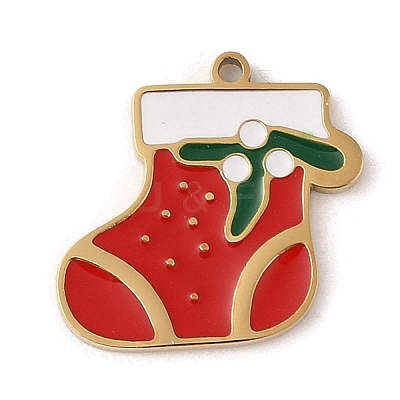 Christmas Theme Ion Plating(IP) 304 Stainless Steel Enamel Charms STAS-Z083-06G-07-1
