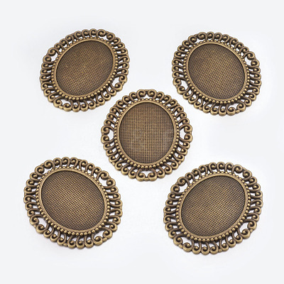 Tibetan Style Cabochon Connector Setting TIBEP-EA094YKG-AB-LF-1