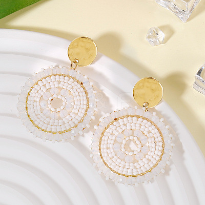 Flat Round 304 Stainless Steel Glass Seed Beads Dangle Stud Earrings FS-WG93238-01-1