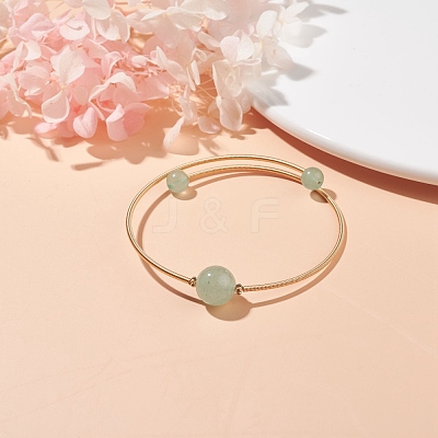 Natural Green Aventurine Round Beaded Bangle BJEW-JB07840-02-1