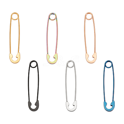 12Pcs 6 Colors 304 Stainless Steel Safety Pin Hoop Earrings for Women AJEW-UN0001-40-1