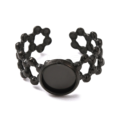 Hollow Flower 304 Stainless Steel Cuff Ring Components STAS-P454-03A-B-1