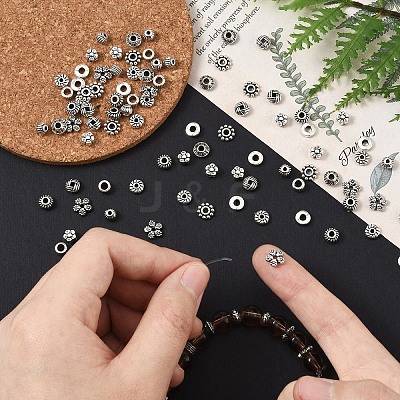 100Pcs 10 Style Tibetan Style Alloy Spacer Beads TIBE-YW0001-76-1