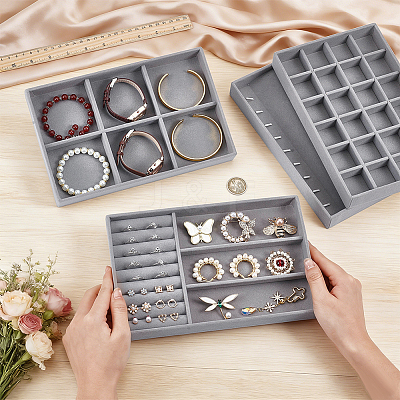 4Pcs 4 Styles MDF Covered with Velvet Jewelry Display Trays CON-UN0001-16B-1