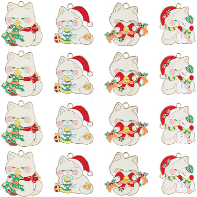 16Pcs 4 Styles Christmas Theme Alloy Enamel Pendants ENAM-SC0005-35-1