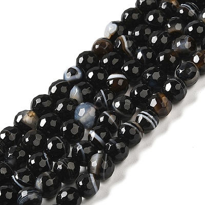 Natural Black Agate Beads Strands G-A246-8mm-04-1