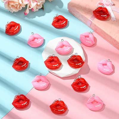 10Pcs 2 Colors Opaque Resin Pendants RESI-YW0003-46-1