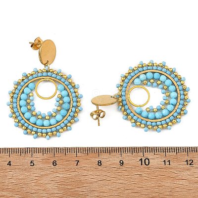 304 Stainless Steel with Glass Seed Beads Stud Earrings EJEW-MZ00761-01-1