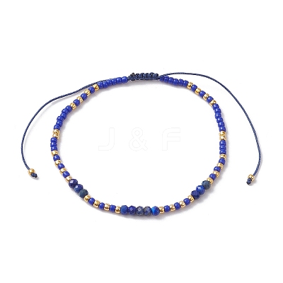 Bohemian Style Natural Lapis Lazuli & Glass Braided Bead Bracelet BJEW-JB10136-04-1