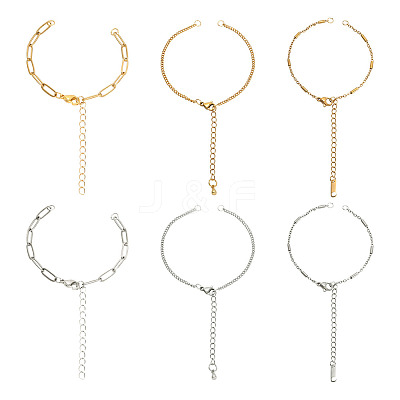 12Pcs 6 Styles 304 Stainless Steel Chain Bracelet Makings AJEW-TA0001-34-1