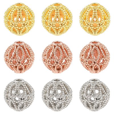 12Pcs 3 Colors Rack Plating Brass Hollow Beads KK-YW0003-95-1