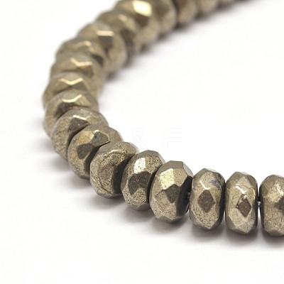 Faceted Rondelle Natural Pyrite Beads Strands G-I126-11-8x5mm-1