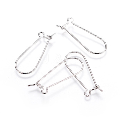 Rhodium Plated 925 Sterling Silver Earring Hoop Findings Kidney Wires Hooks 33x12.7mm Leverback Earrings STER-I005-07P-1