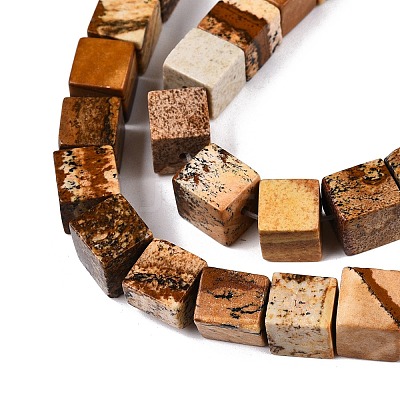 Natural Picture Jasper Beads Strands G-T139-8x8-27A-1