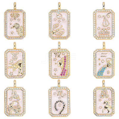 9Pcs 9 Styles Brass Micro Pave Cubic Zirconia Pendants with Enamel KK-DR0001-64-1