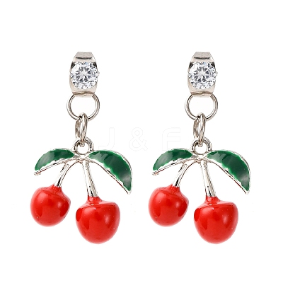 Cherry Alloy Enamel Dangle Stud Earrings EJEW-JE06633-1