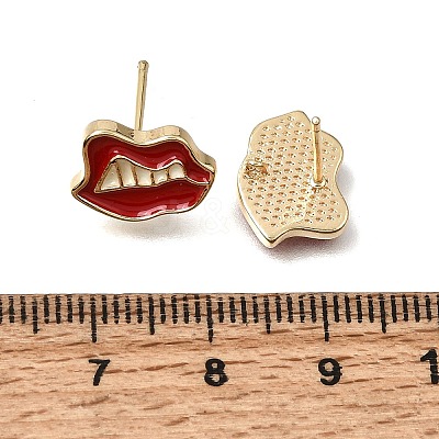 Brass with Red Enamel Stud Earring Findings KK-CBA36F9-02G-1