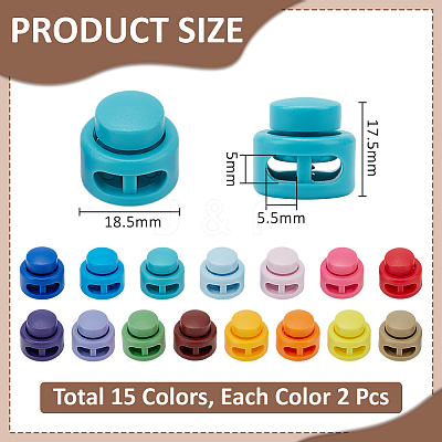 30Pcs 15 Colors Plastic Cord Locks FIND-WR0012-47-1