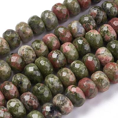 Faceted Natural Unakite Rondelle Beads Strands G-K090-10-1