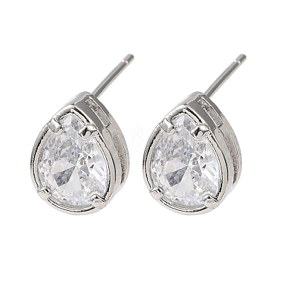 Brass Micro Pave Clear Cubic Zirconia Stud Earrings EJEW-C174-02G-P-1
