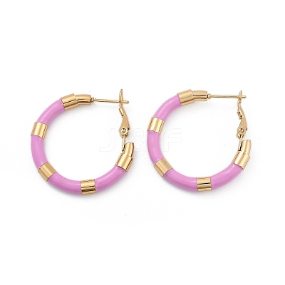 PVD Vacuum Plating 201 Stainless Steel Enamel Hoop Earrings for Women EJEW-B016-33I-1