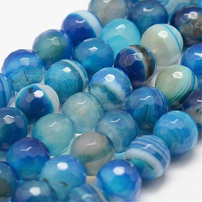 Faceted Natural Striped Agate/Banded Agate Beads Strands G-F447-8mm-H04-1
